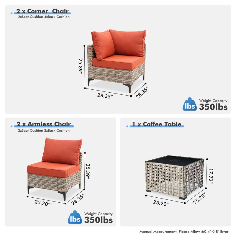 OVIOS 5 Pieces Outdoor Wicker Furniture Set With Solar-Powered Coffee Table