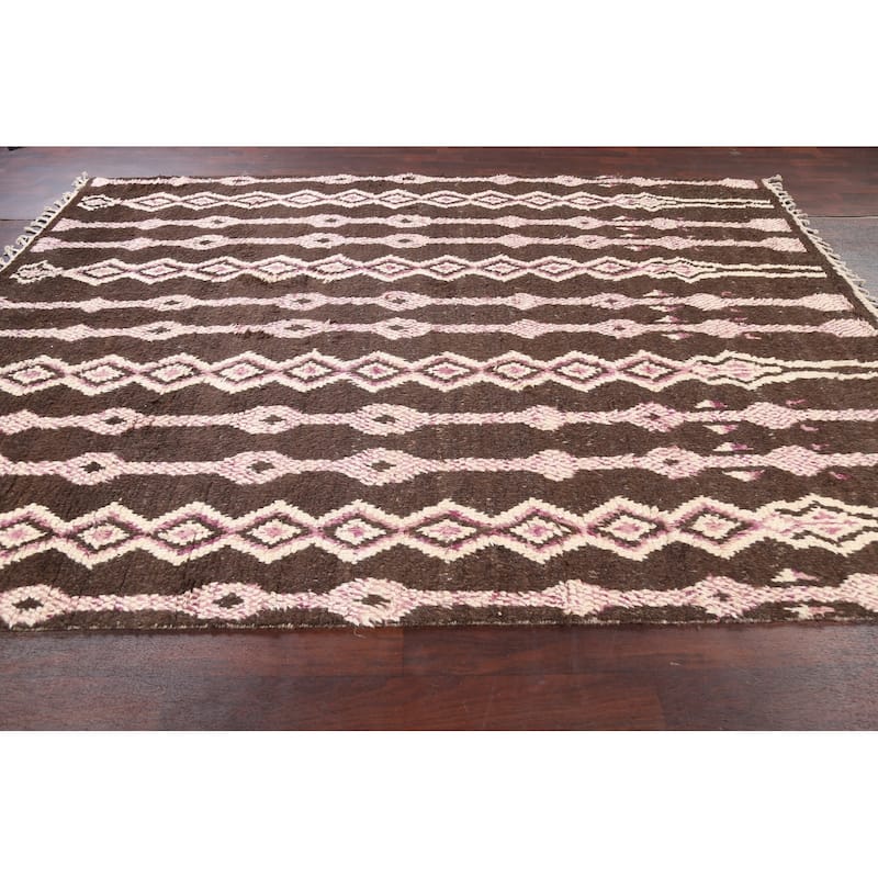 Geometric Oriental Moroccan Wool Area Rug Handmade Living Room Carpet - 7'10" x 10'9"
