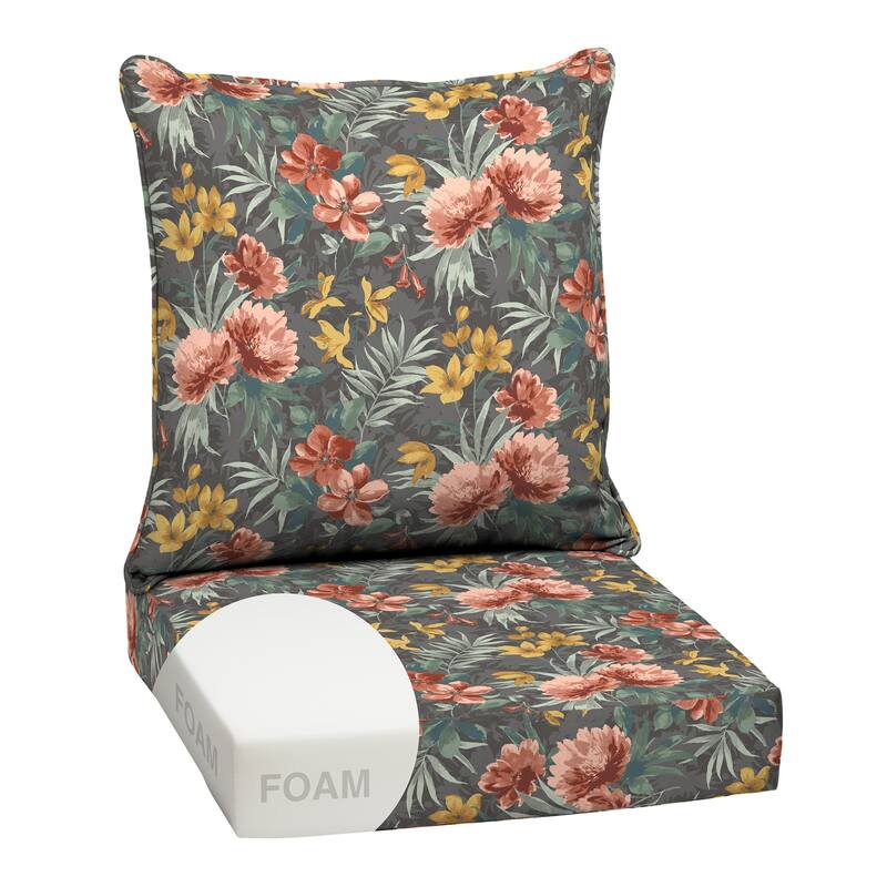ARDEN Outdoor Foam Deep Seat Cushion Set, 24 in x 24 in - Phoebe Grey Floral