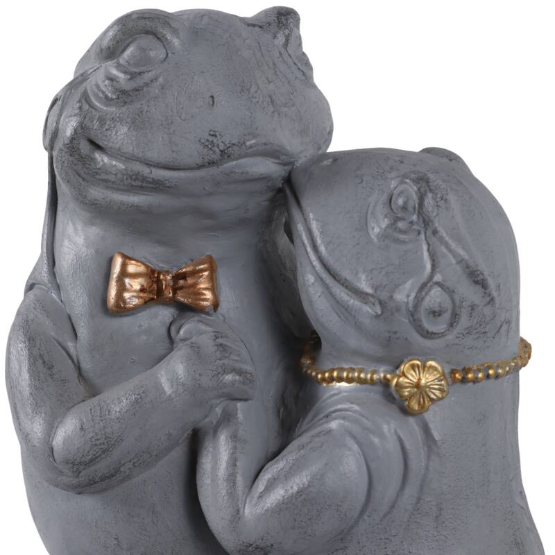 Polyresin Garden Statuary Dancing Frog Couple Statue Decor - 15" Gray