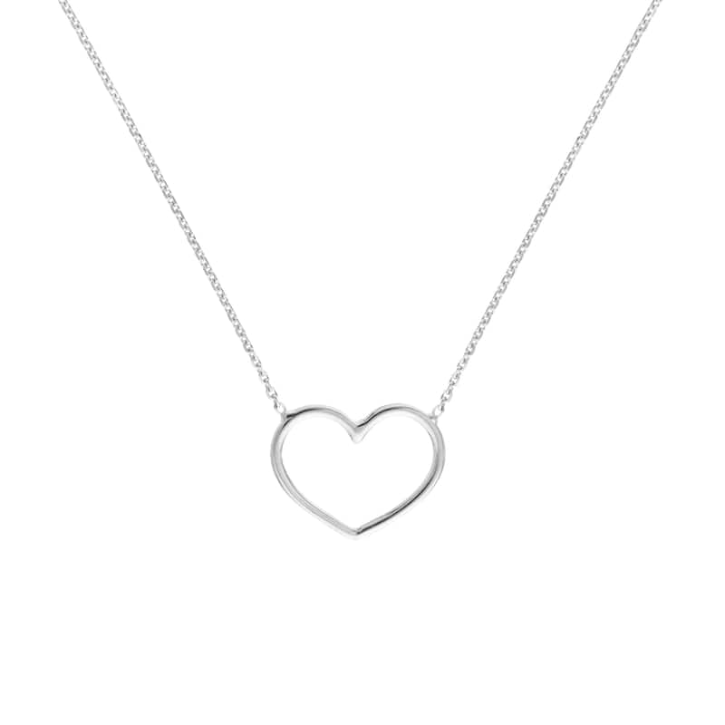 Marquee Jewels 14K Solid White Gold Charming Open Heart Necklace