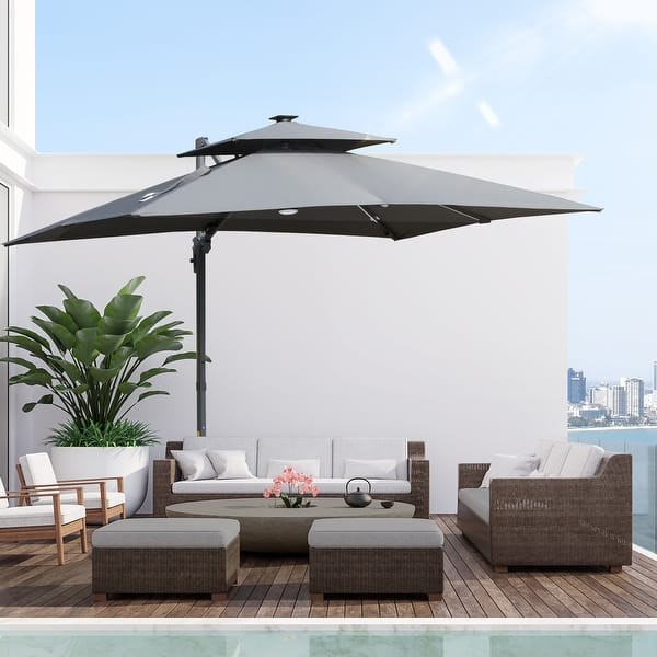 360-degree led cantilever offset patio umbrella w/ tilt - 10ft 10 Foot Solar With 360 Degree Rotation And Integrated Lights 78.5 sq ft) Best Choice Products 10 ft.