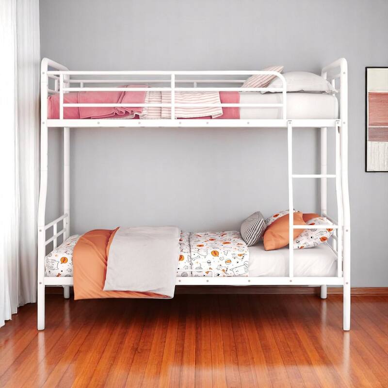 HomeRoots White Full XL Over Queen Contemporary Metal Bunk Bed - White - 81.00 in. x 63.00 in.  x 62.00 in.