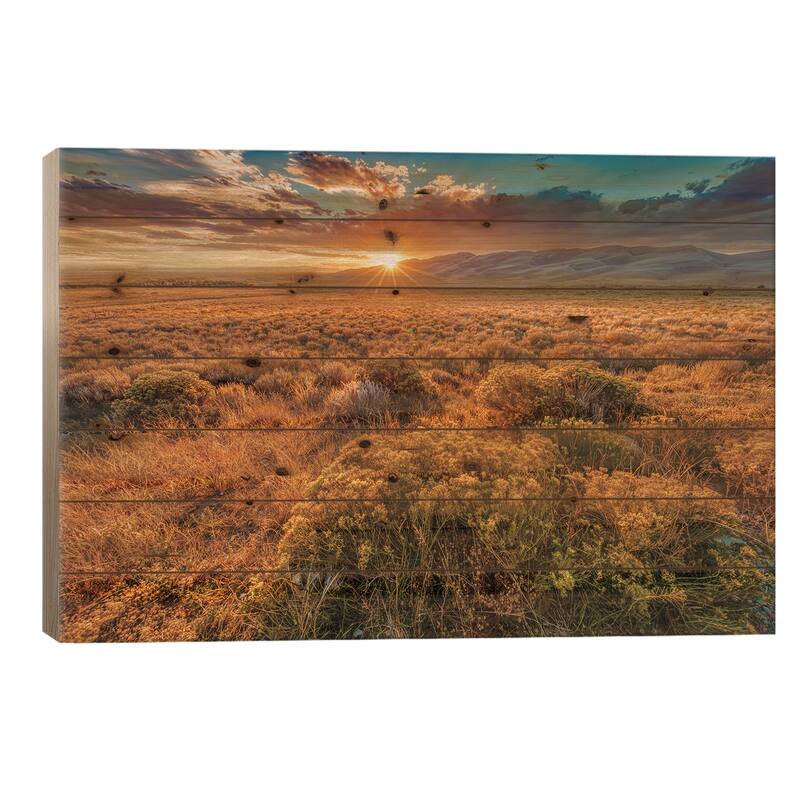 USA, Colorado, Great Sand Dunes National Park and Preserve. Sunset over dunes and plain. Print On Wood by Jaynes Gallery - 18x26x1.5