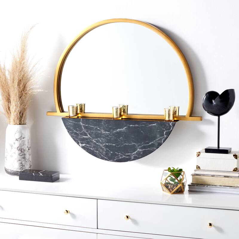 SAFAVIEH Brea Half Moon Gold/Black Mirror with Shelf - 33.8" W x 3.5" D x 28.8" H - 34Wx4Dx29H