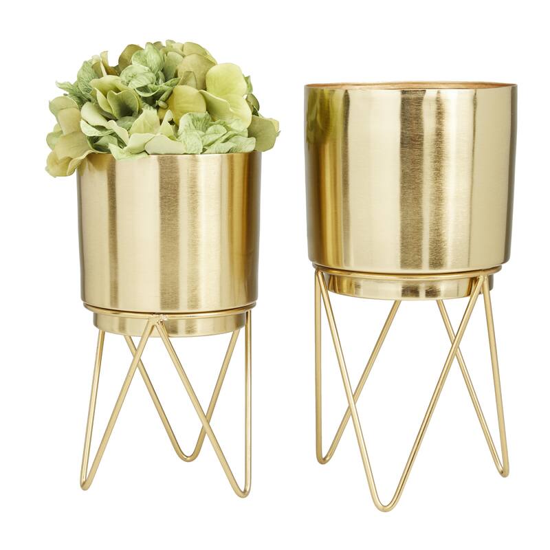 Metal Indoor Outdoor Planter with Removable Stand - Set of 2 Gold - CosmoLiving by Cosmopolitan