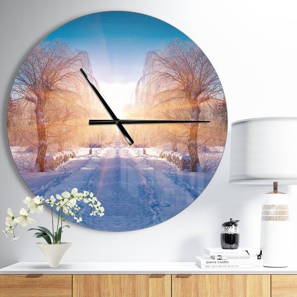 slide 2 of 10, Designart 'Winter Landscape in City Park' Oversized Traditional Wall CLock