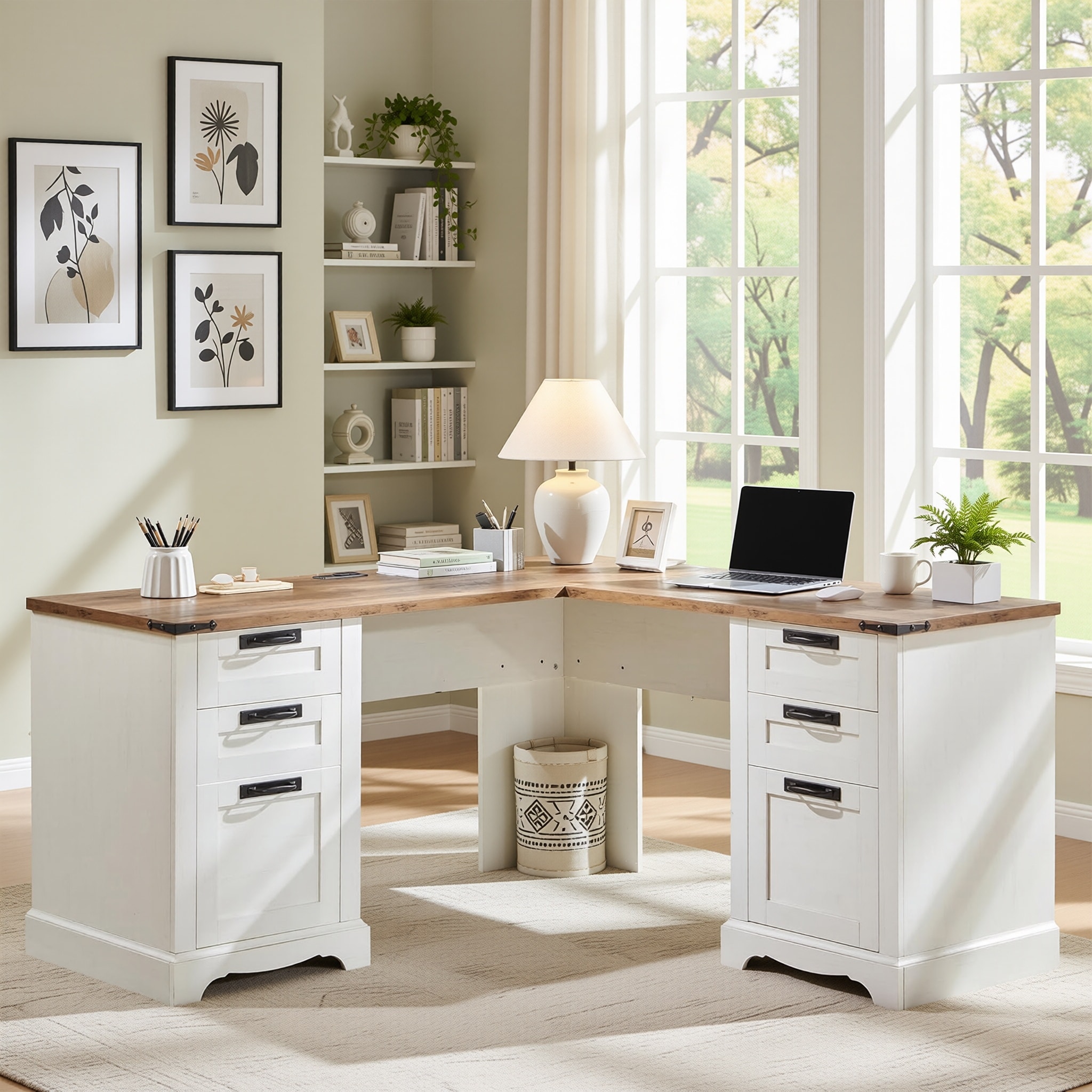 60" Farmhouse L Shaped Executive Desk, Wood Corner Desk, Computer Desk