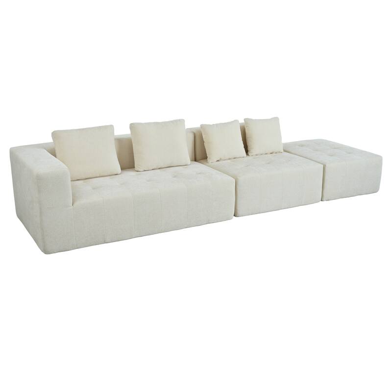 110" Polyester Modular Sectional Sofa (3-Piece) with 4 Pillows and Tufted Seat Design