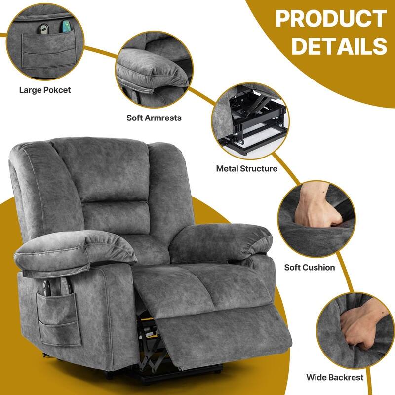 41.33''Wide Heavy Duty Power Lift Recliner - Soft Velvet with Message,Heat and Lift Assist