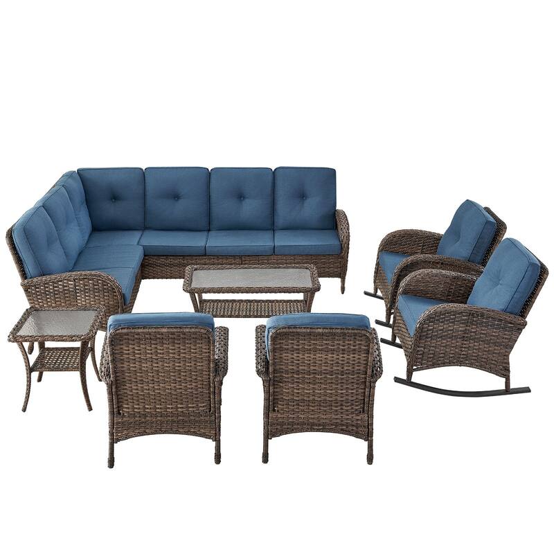 Patio Sectional Sofa Chairs with Rocking Chairs Set