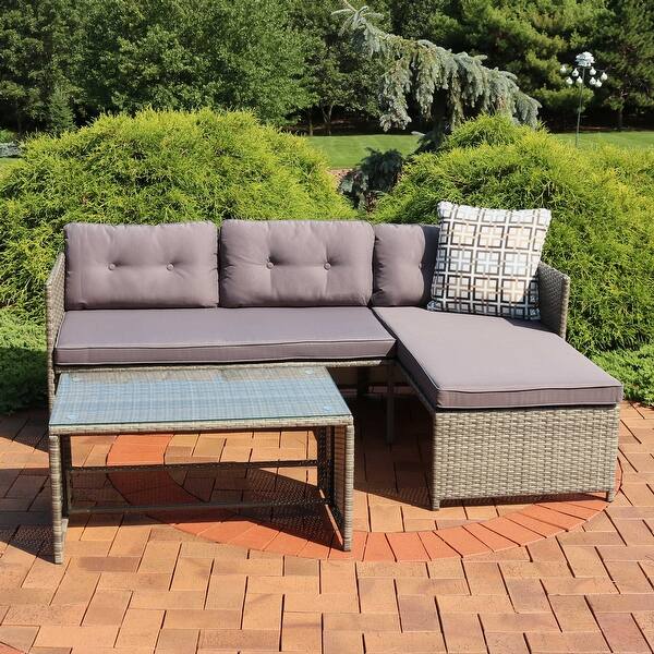 Shop Sunnydaze Longford Patio Sectional Sofa Set With Cushions Charcoal Cushions Overstock 31953656
