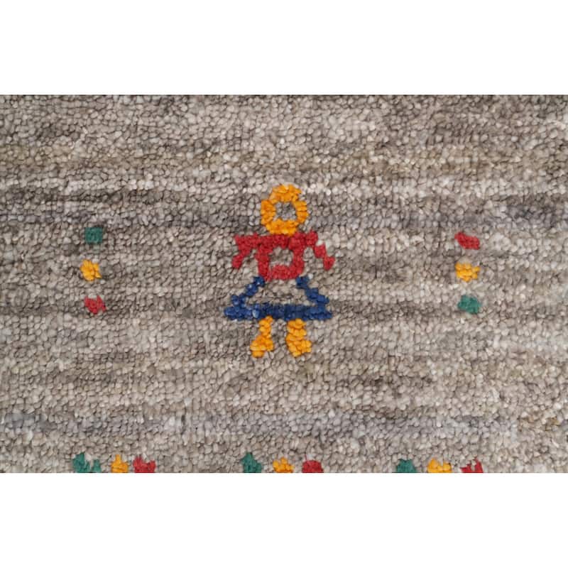Hand Knotted Oriental Viscose Silk Carpet Tribal Animal Pictorial Beige & Ivories Gabbeh Area Rug - 11' 8'' X 4' 11''