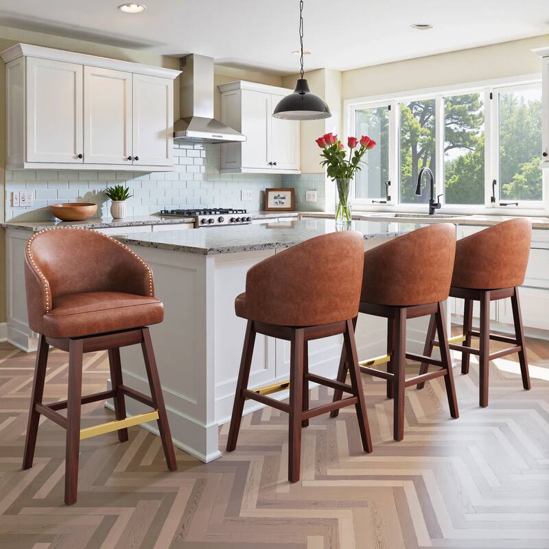 31.9"H Height Solid Wood Swivel Indoor BarStools Set of 2 or 4 - Set of 4 - Brown