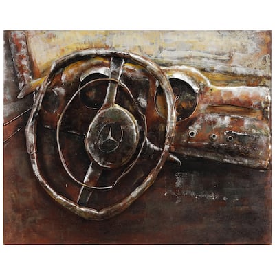 "Benz" Mixed Media Iron Hand Painted Dimensional Wall Art