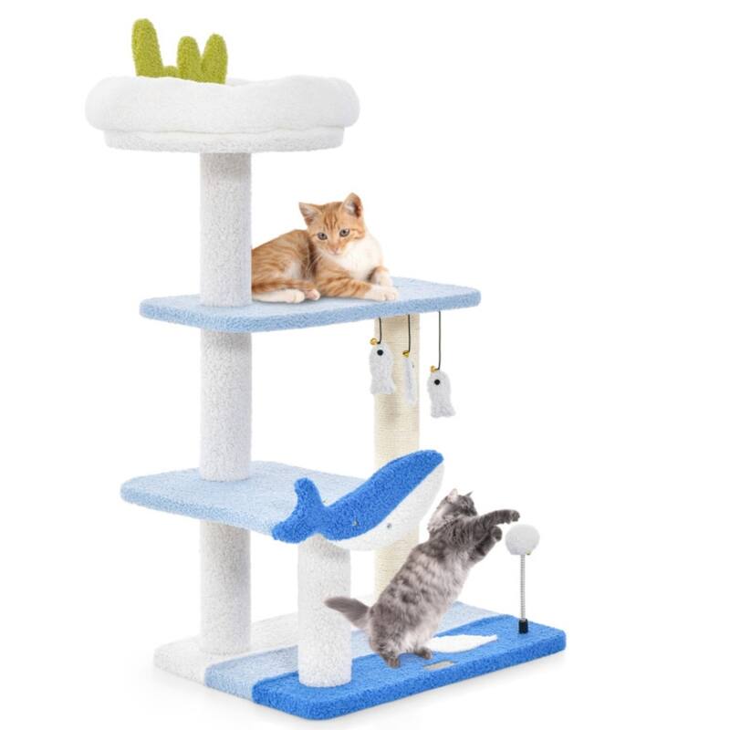 3-layer cat tree, cat climbing frame, multi-functional activity center Marine theme design - Multi - Blue