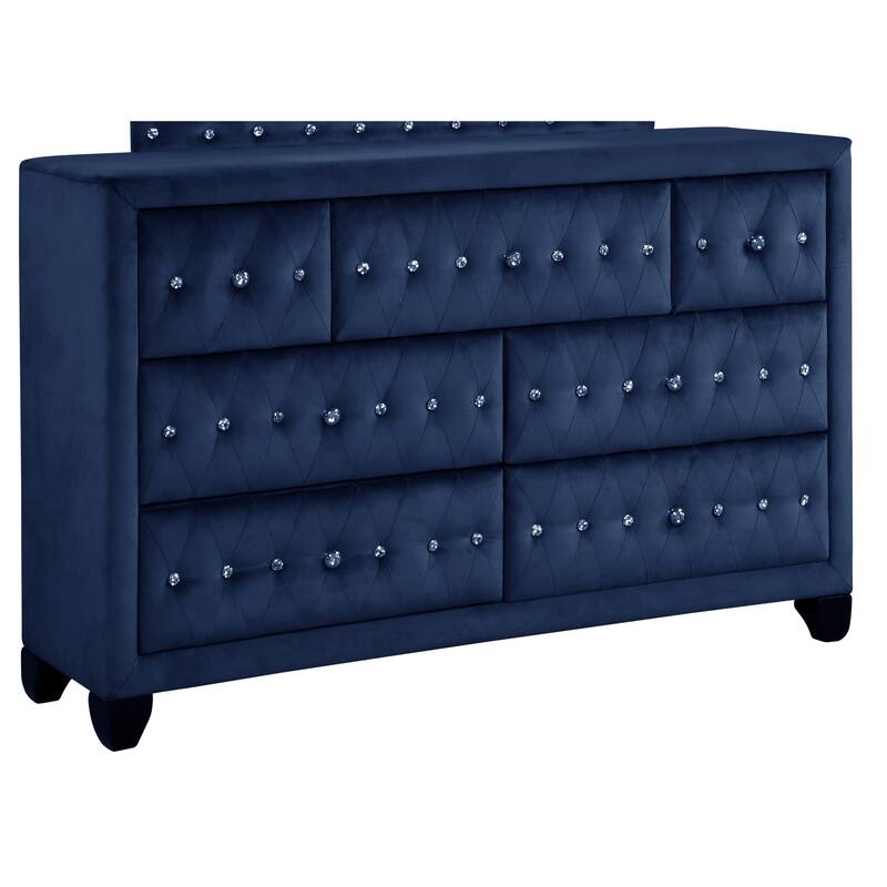 Sophia Crystal Tufted 7-Drawer Dresser finished with Velvet Fabric / Wood