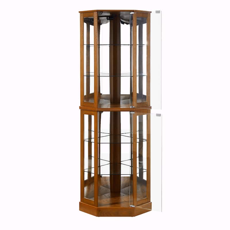 6-Shelf Corner Curio Display Cabinet with Lights, Mirrors, and Adjustable Shelves