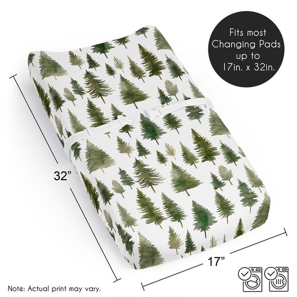 Sweet Jojo Designs Sage Green Woodland Boy, Girl, Unisex/Gender Neutral Changing Pad Cover Sheet -Forest Themed Pine Tree, Trees