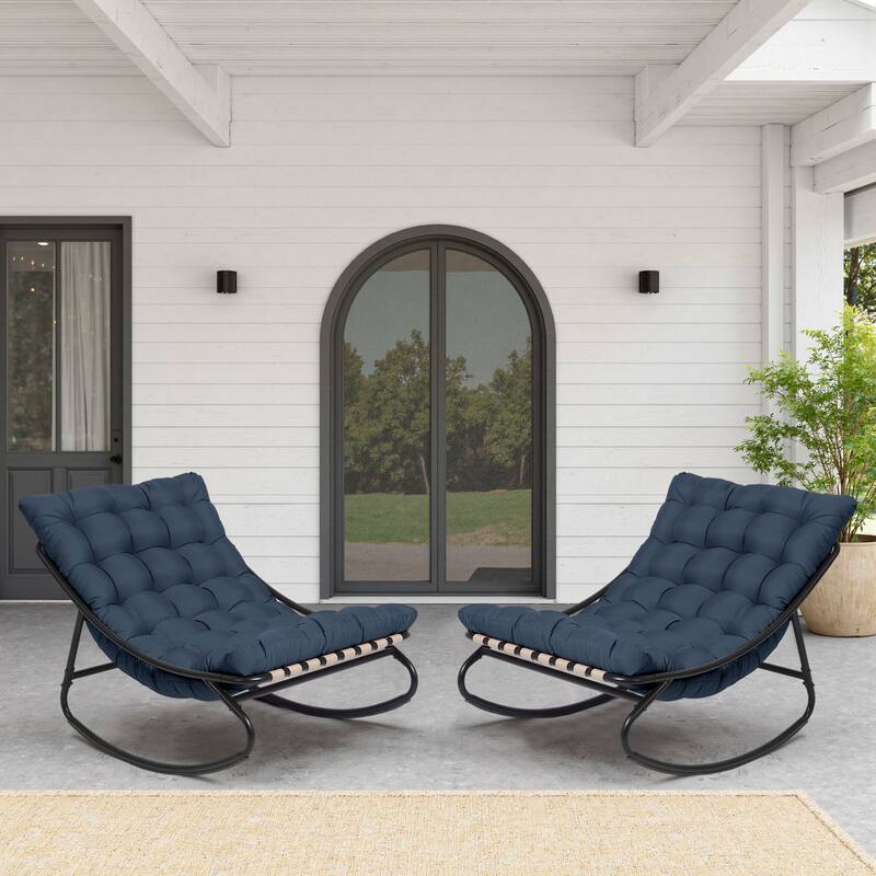 Outdoor Metal Frame Rocking Chair with Water-Resistant Cushions