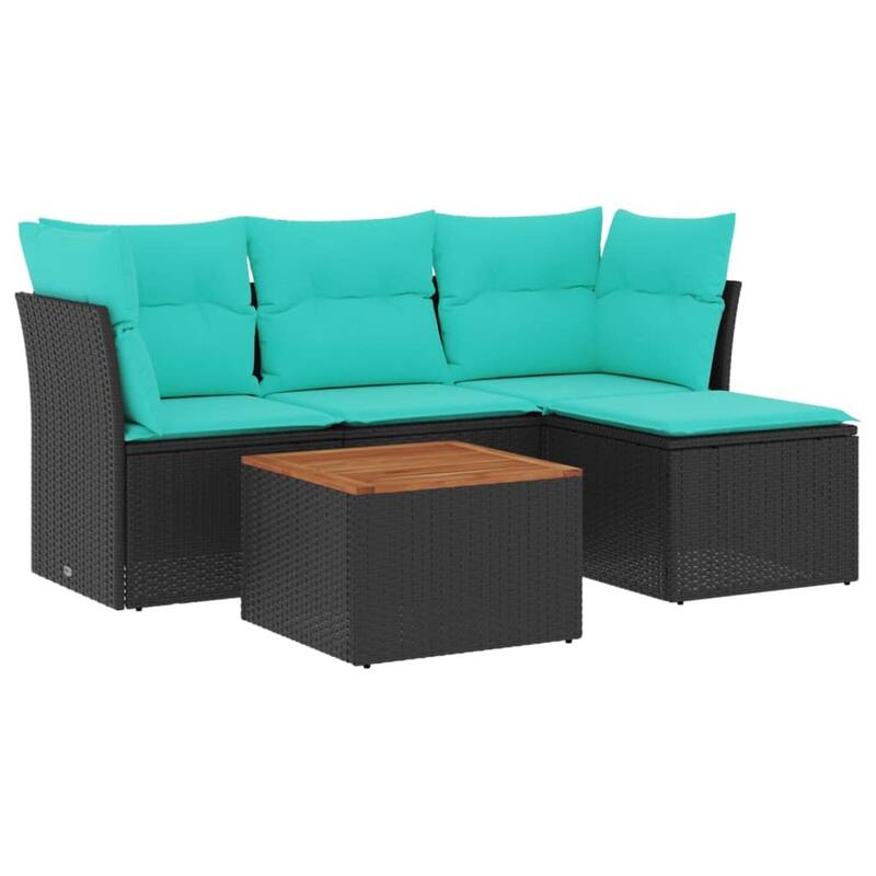 vidaXL 5 Piece Patio Sofa Set with Cushions Black Poly Rattan - 24.4 x 24.4 x 27.2