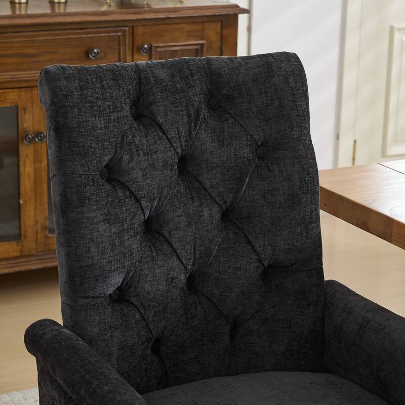 GDF Studio- Chenille Upholstered Dining Chair with Tufted Back & Curved Wood Legs, Single Pack
