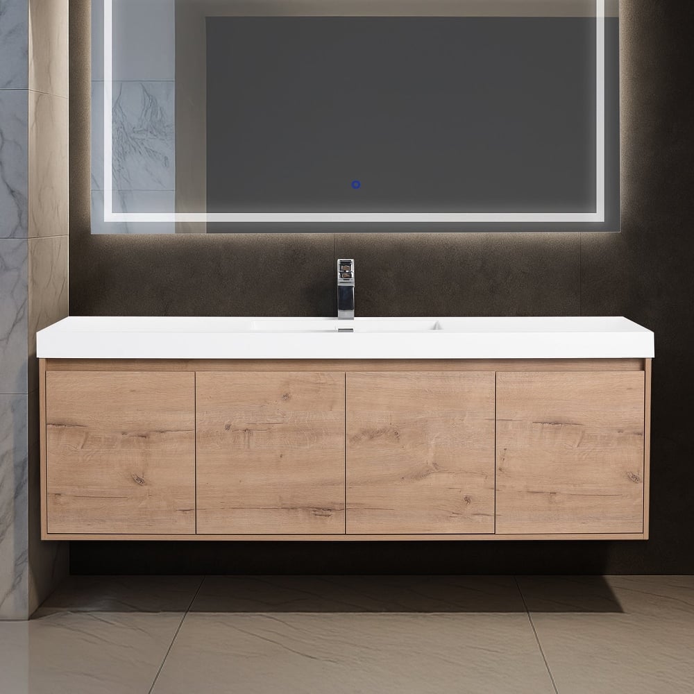 Blossom 60" Wall Mount Vanity with Single Acrylic Sink, Modern Design