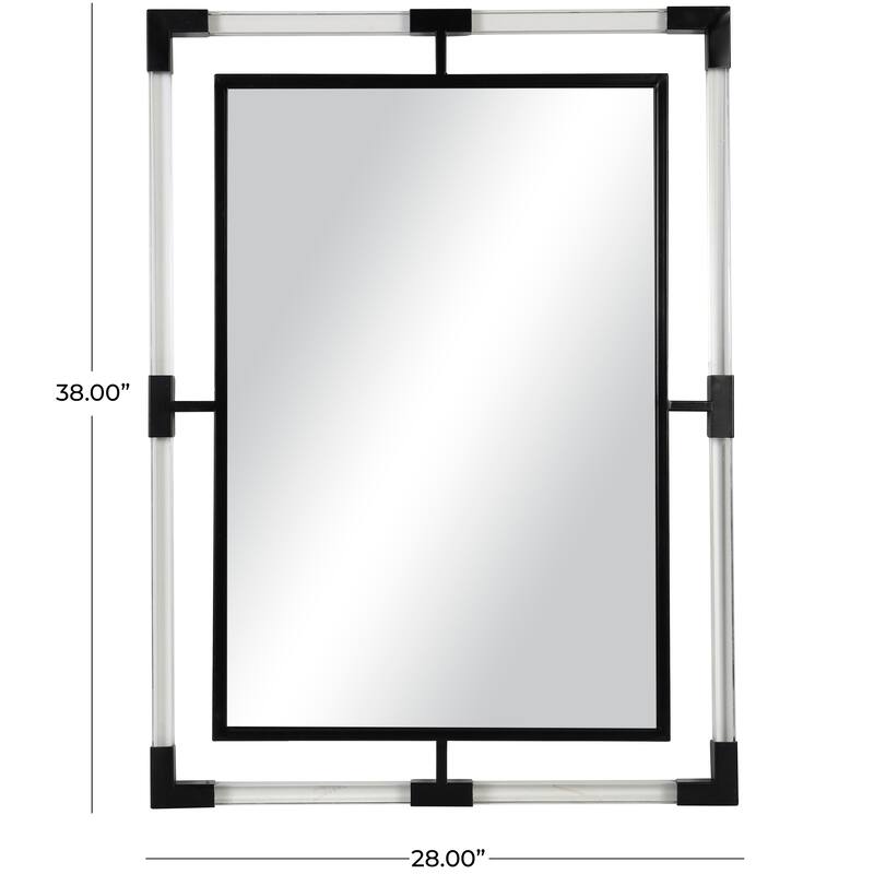 Black Metal Double Framed Room Wall Mirror with Acrylic Frame - 28"W, 38"H