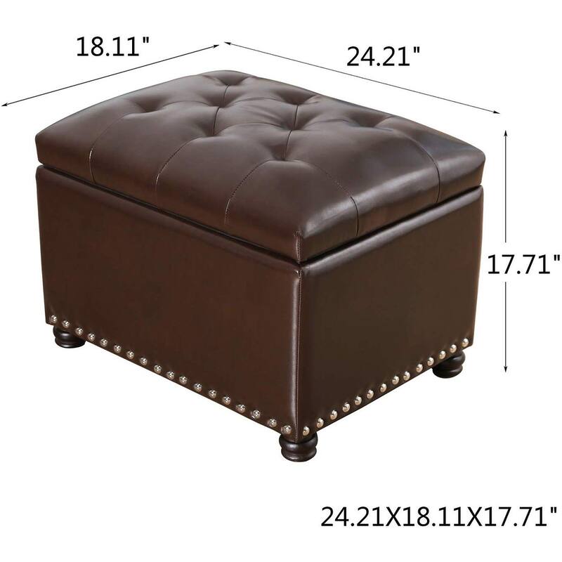 Adeco Tufted Bottom Bonded Leahter Brown Rectangle Storage Ottoman