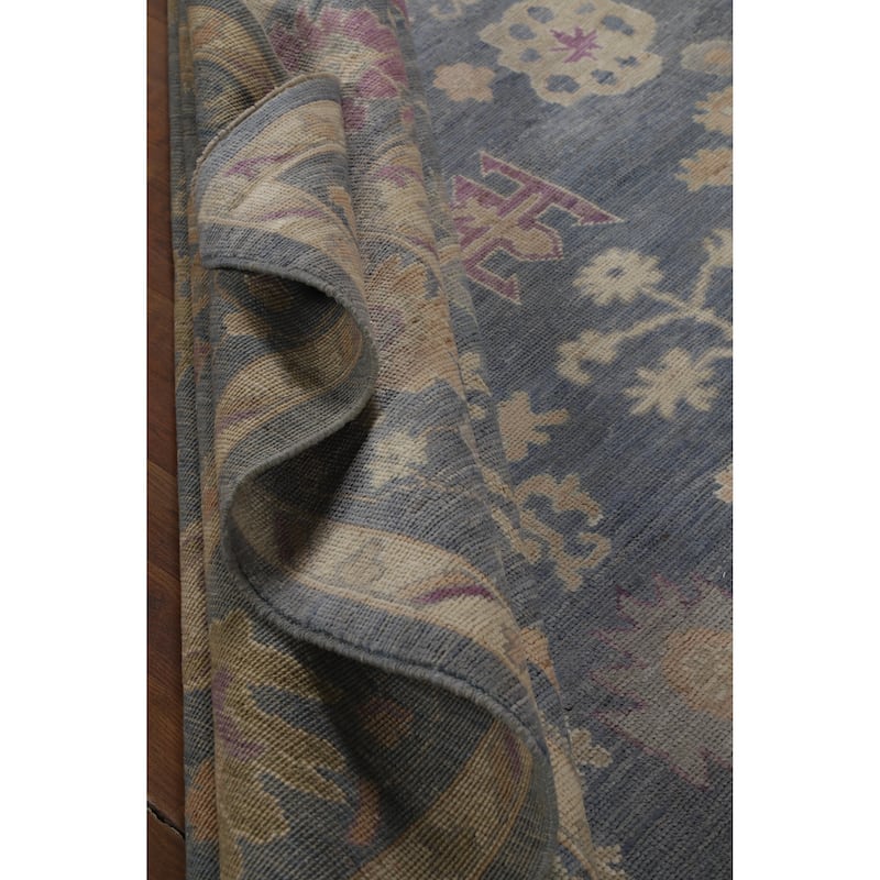 Hand Knotted Oriental 100% Wool Carpet Transitional All-Over Navy Blue & Blues Oushak Area Rug - 11' 11'' X 9' 3''