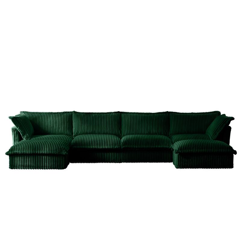 156.6" U-Shaped Corduroy Sectional Sofa with Deep Seat & Slipcover
