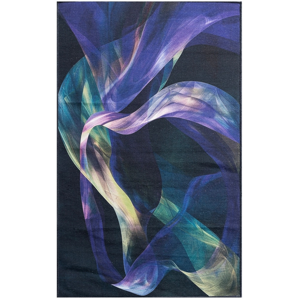 Nourison Washables Indoor only Blue Abstract Area Rug