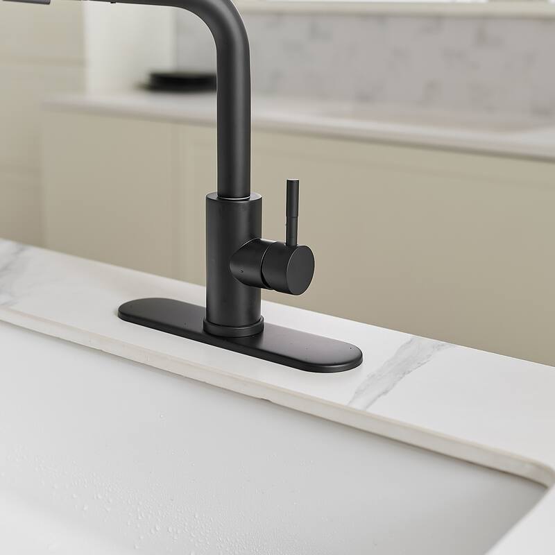 Single Handle Pull-down Kitchen Faucet with Deck Plate Brushed Nickel