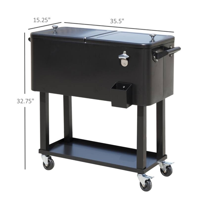 80 Quart Cooler Ice Chest Steel Frame With Wheels And Handles - 35.5" L x 15.25" W x 32.75" H