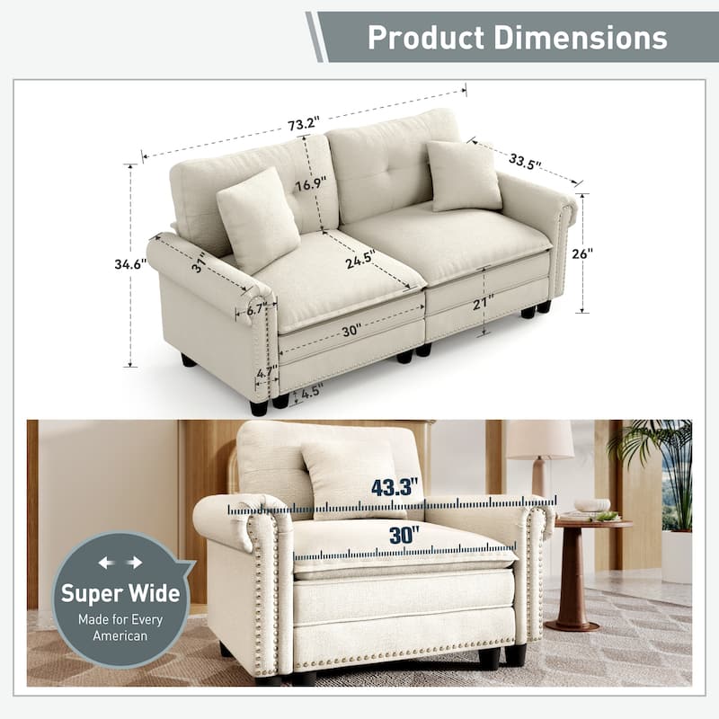 MAISON ARTS Mid-Century Modern Oversized Modular Sectional Couch Set with Ottoman, Cloud Sofa with Throw Pillows for Living Room