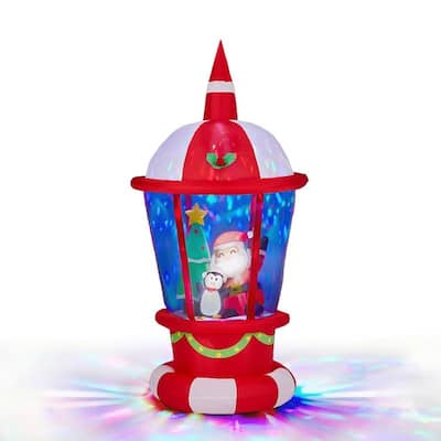 7.3FT Lighted Christmas Decoration Inflatable Lighthouse with Santa and Penguin