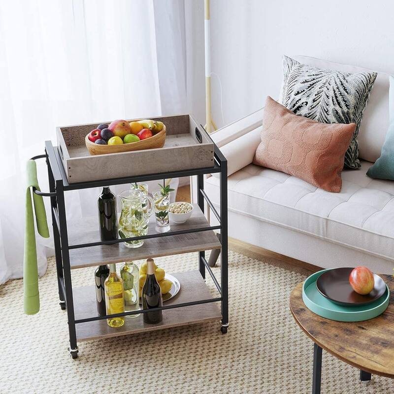 3-Tier Kitchen Serving Cart on Wheels with Storage, Leveling Feet