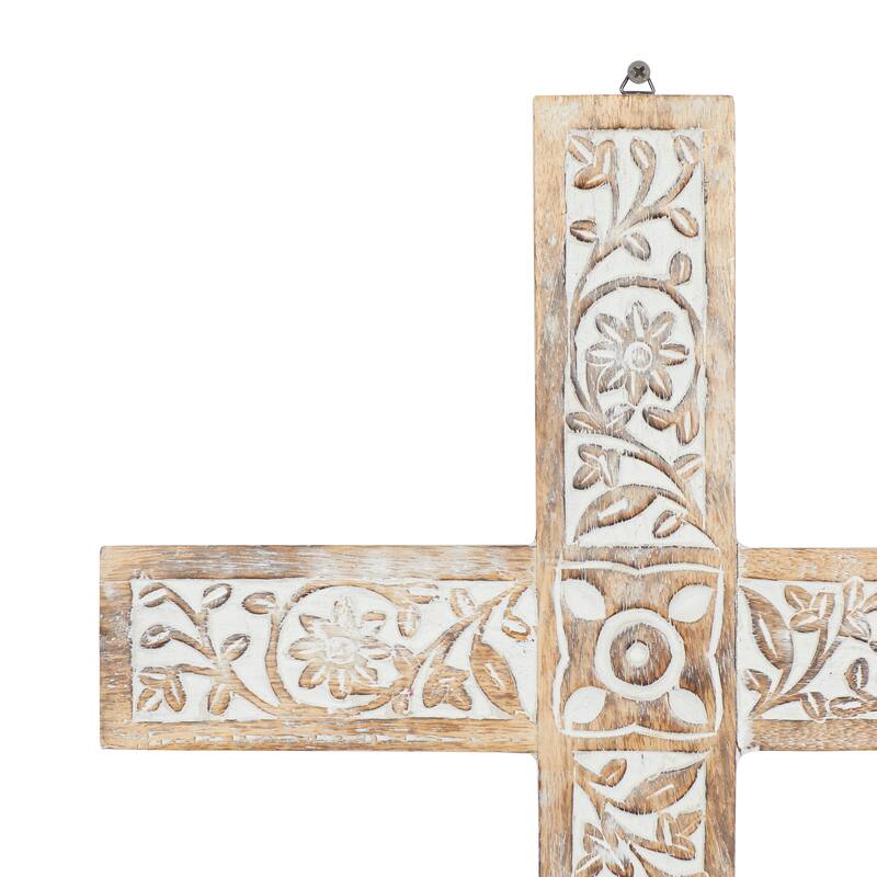 Brown Mango Wood Carved Cross Biblical Home Wall Decor - 15 x 1 x 24