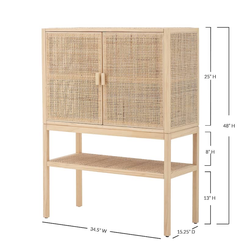Woven Rattan and Wood Cabinet with 2 Doors