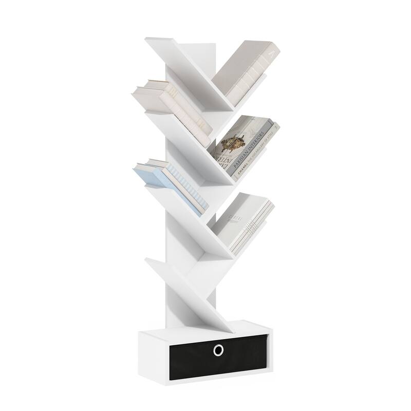 46.18 in. Tall White/Black Wood 7-Shelf Bookcase