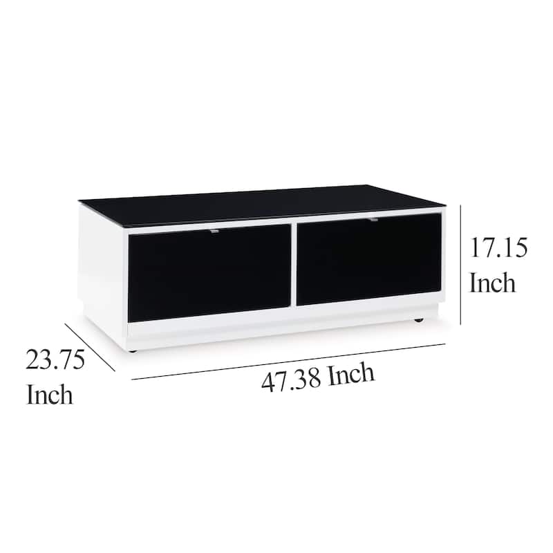 Tonny Cocktail Coffee Table, 2 Drawer, Black Glass, Rectangular White