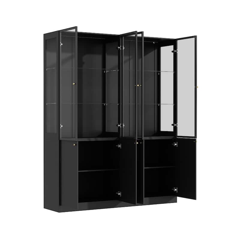 LED Glass Display Cabinet with Aluminum Alloy Frame Glass Door Showcase Wine Storage Cabinet