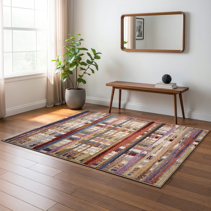 Tobias Modern Abstract Grid Multi-colored Area Rug - 5' 3" x 7' 6" - Rectangle