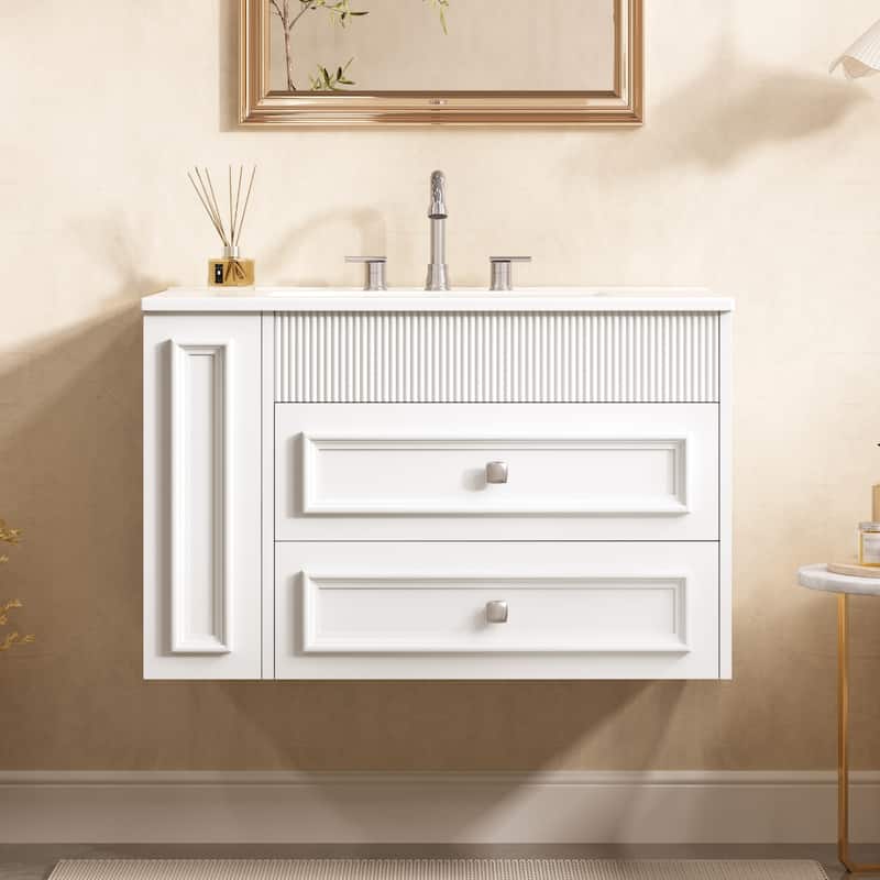 30'' Floating Bathroom Vanity with Single White Integrated Ceramic Sink - 30'' x 18.3'' x 19.4'' - White
