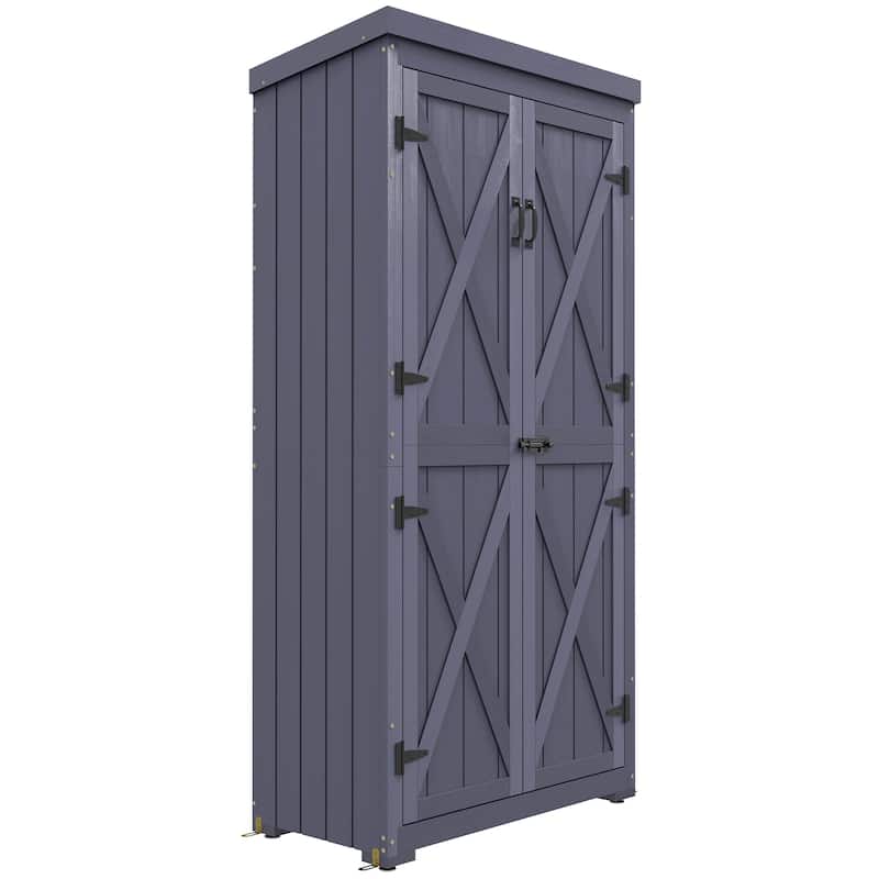 Outsunny Wooden Garden Shed, Outdoor Storage Cabinet with Waterproof Galvanized Metal Roof, Narrow Tool Shed