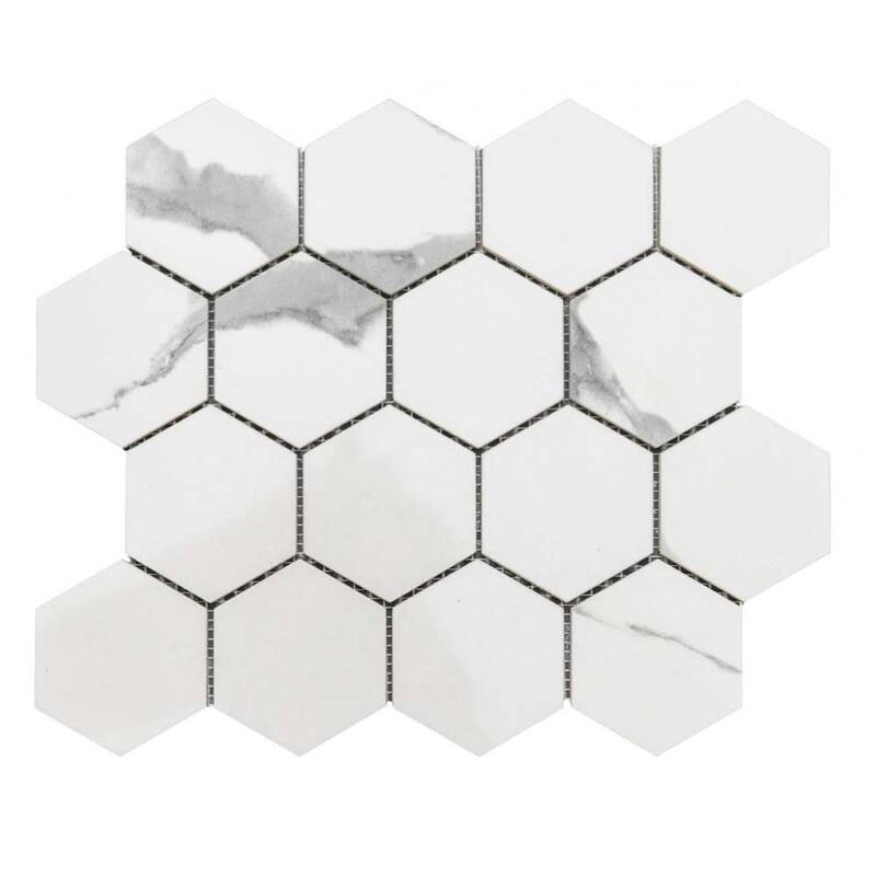 Stately Hex 11x14 Polished Porcelain Mosaic Tile - Floor, Wall, Backsplash