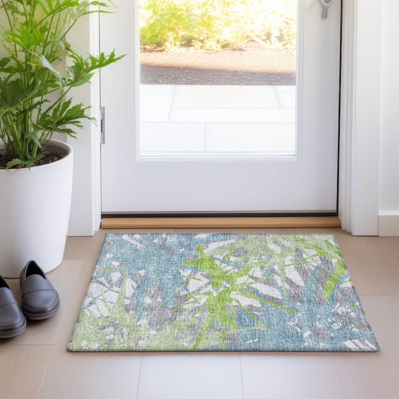 Premium Washable Super Soft Abstract Starburst Mayfield Rug - Green - 1' 8" x 2' 6" - Rectangle