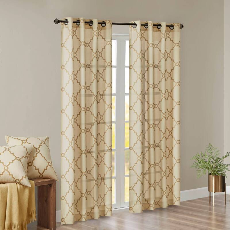 Madison Park Westmont Fretwork Print Grommet Top Window Single Curtain Panel