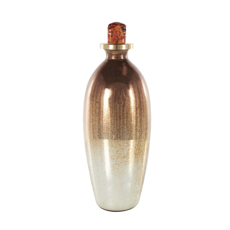 Glass Speckled Ombre Living Room Decorative Jars with Textured Top Knob and Gold and Beige Accents - Copper - Roche River Decor