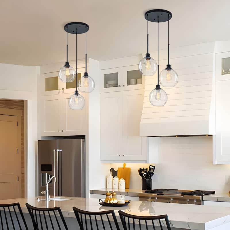 Starsky Modern 3-Light Clear Glass Chandelier Cluster Adjustable Height Pendant Lights for Kitchen Dining Room